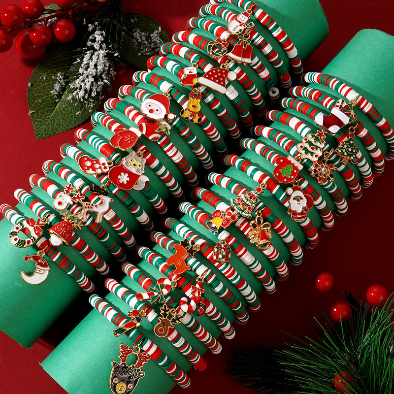 Cross-border Christmas Gift Letter Apple Copper Bead Bracelet Women's Handmade Colorful Soft Pottery Beaded Bracelet suit Wholesale