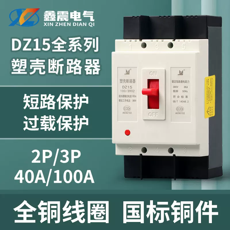 DZ15塑壳断路器2p3p32a63a100a空气开关家用总闸空开三相380V