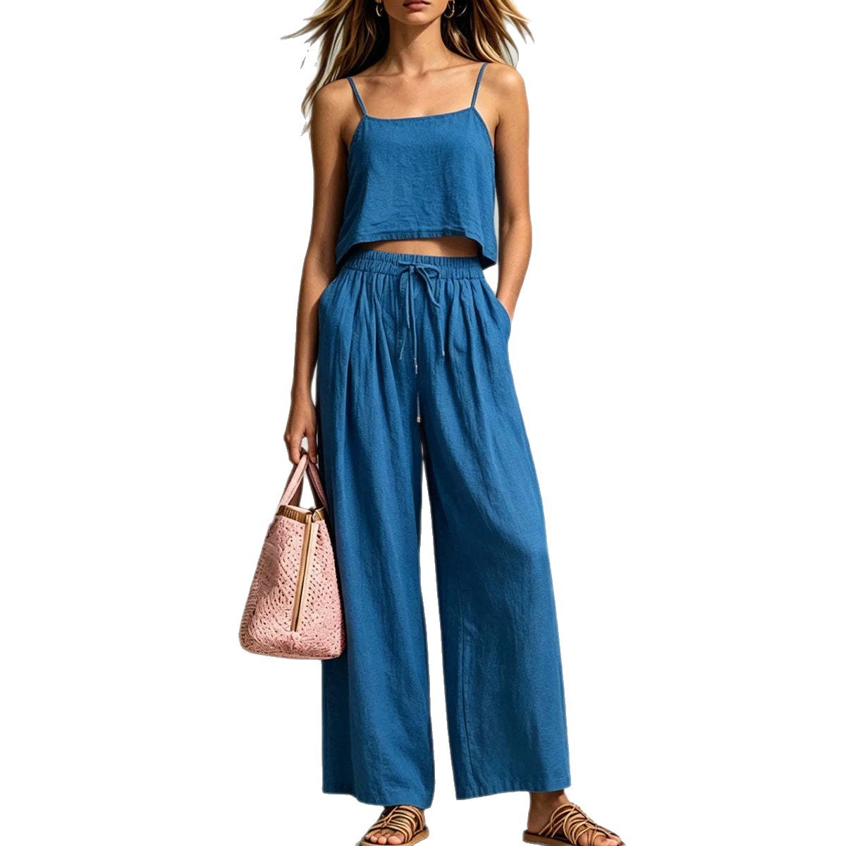 Women's Clothing Summer Fashionable Women's Two-Piece Set Casual Camisole And Loose Wide Leg Pants Style For Formal & Casual For Women_ecoleips.com