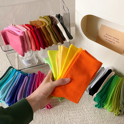 Socks for women spring and summer new Japanese candy color pile socks for women ins trendy JK solid color cotton colored mid-tube socks