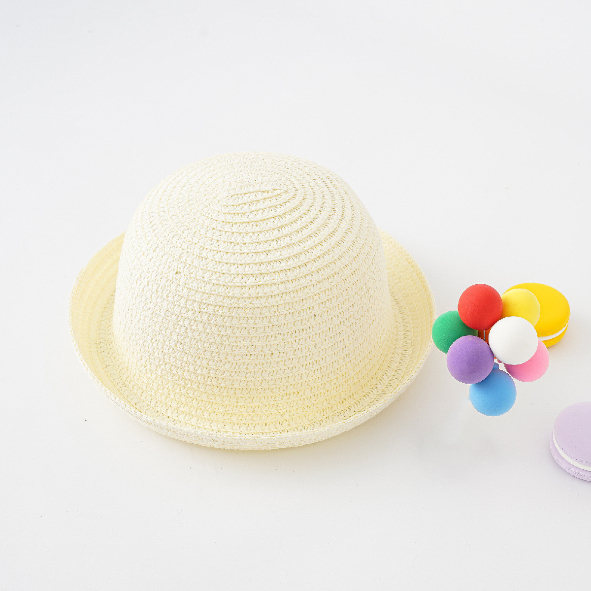 2023 nueva sombrilla de viaje pequeña bola colorida color sólido tejido fresco sombrero de sol sombrero de paja de verano
