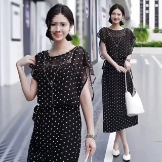 连衣裙女2026夏季新款时髦洋气收腰系带中长款遮肚子显瘦气质裙子