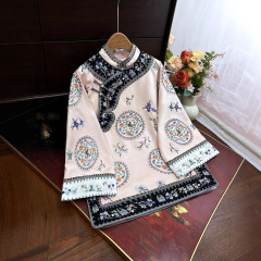 新中国式格格重工業刺繍盤ボタンコート女性2025春新作レトロ国風斜め襟上着