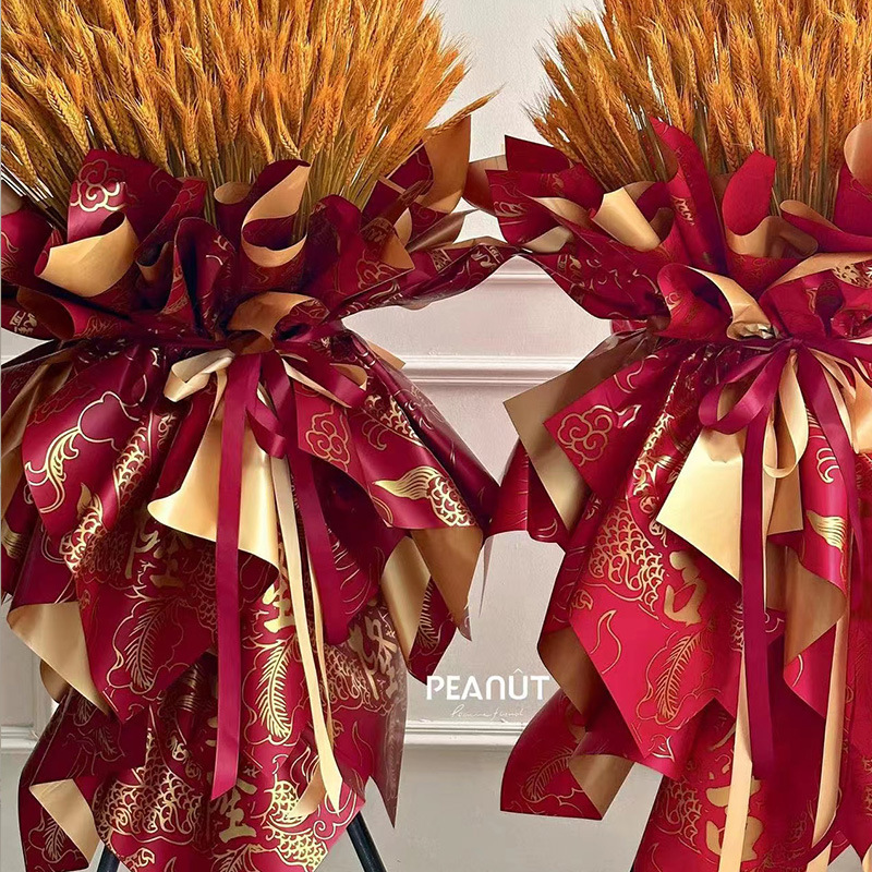 厂家直销祥龙开业鎏金纸生意兴隆三角开业花篮纸防水鲜花包装资材