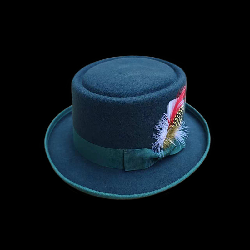 Cappello in feltro di colore piatto e solido, alla moda, cappello a cilindro in lana_voghion.com