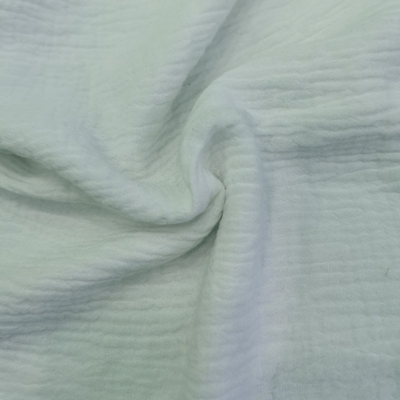 竹棉纱布面料 白色水洗绉布婴儿双层纱床品布料褶皱肌理睡衣面料