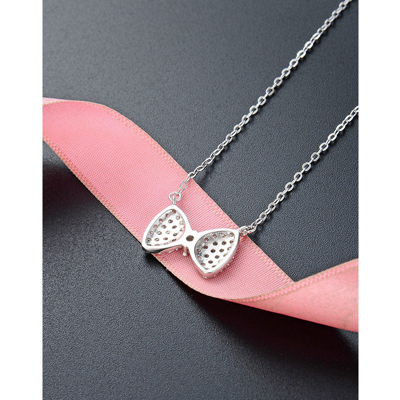 Estilo coreano simple moda diamante incrustado ZIRCON cadena colgante s925 plata esterlina todo partido arco clavícula cadena Collar para las mujeres