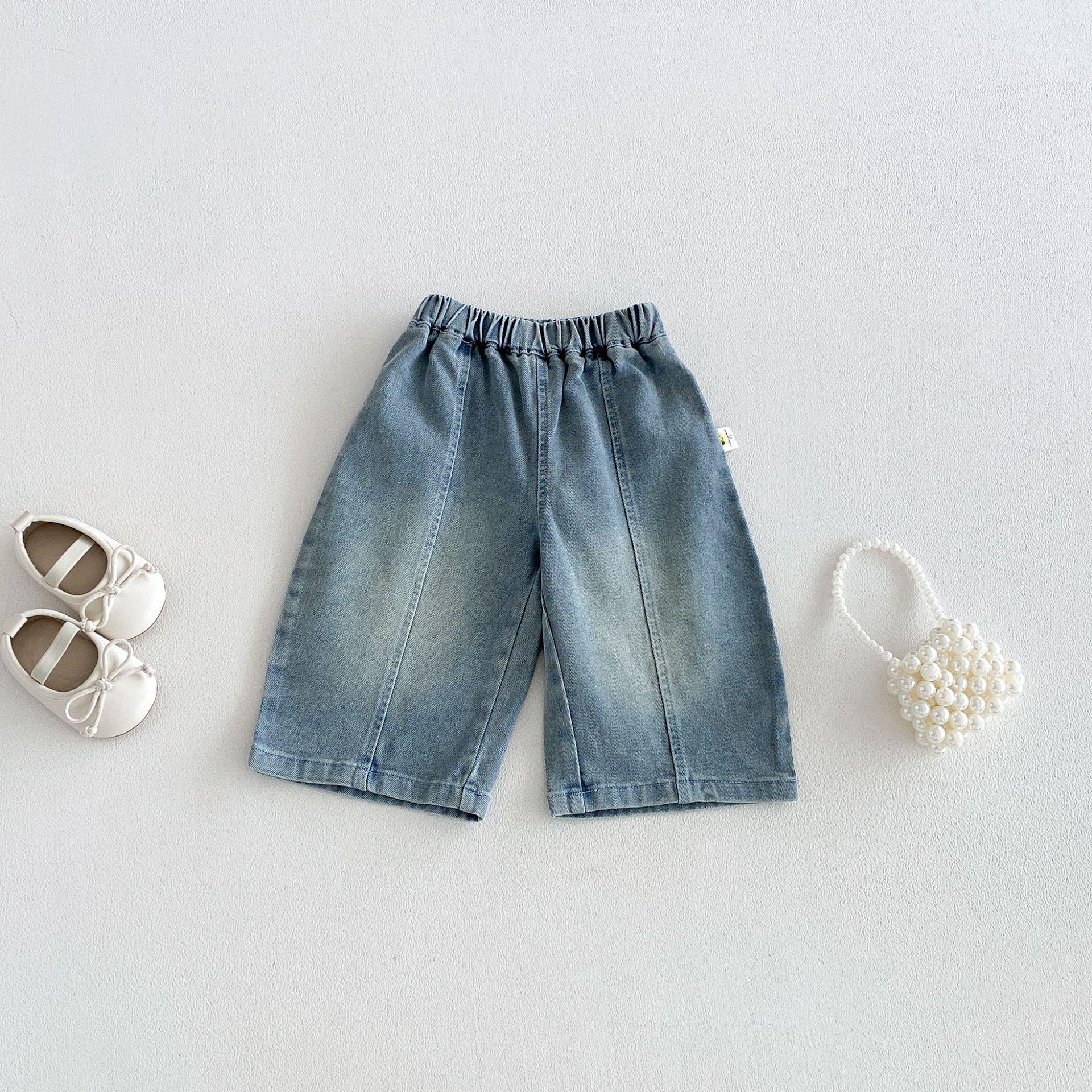 Autumn New Style Baby Wide-Leg Jeans Girls Elastic Mid-Waist Stylish Versatile Pants Girls Loose Jeans
