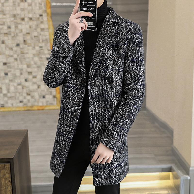 2024 nuevos hombres de la capa de lana a cuadros gabardina larga abrigo de invierno cálido hombres en stock de una sola pieza de entrega