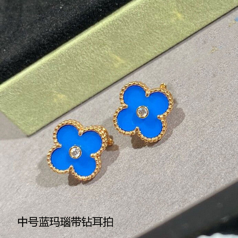 梵家高版本925银四叶草耳钉女18k玫瑰金耳环气质玛瑙纯银节日礼物|undefined