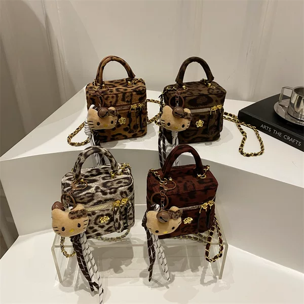 Light Luxury Mini Women's Lipstick Handbag Leopard Print Fashionable Niche Small Fragrance Girl's Shoulder Crossbody Accessory Bag