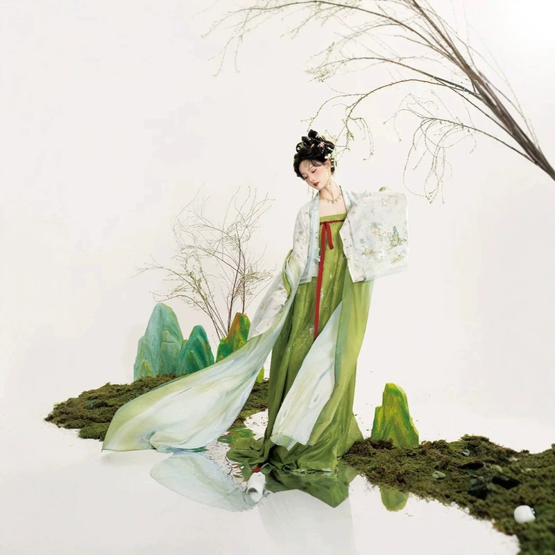 New Original Tang-Style Hanfu with One-Piece Front-Opening Skirt, High-Waisted, Fairy-Like, Everyday Wear, Spring and Summer Set