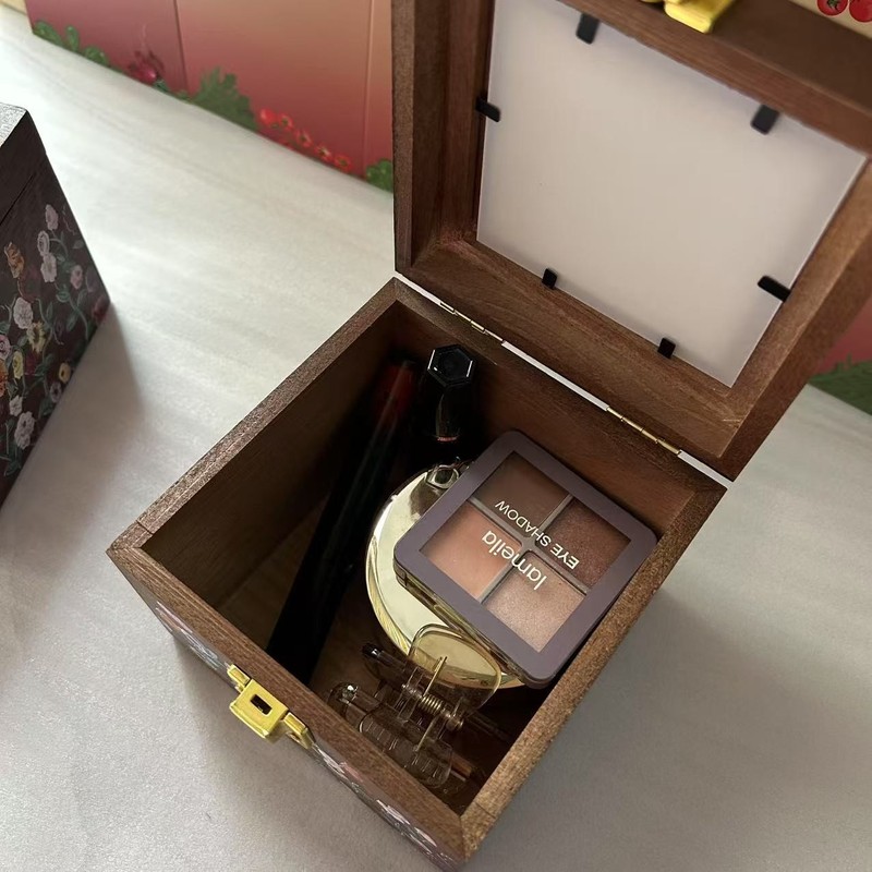 木製フリップトップジュエリーボックス透明カバーブレスレットネックレス収納ディスプレイボックスロック付きジュエリーダスト収納ボックス|undefined
