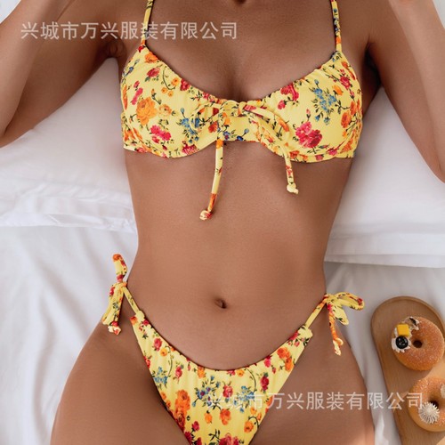 Bikini Floral Split Two-Piece Swimsuit Set for Women - Sensual, Small-Bust Shaping, Sexy Swimwear for 2025