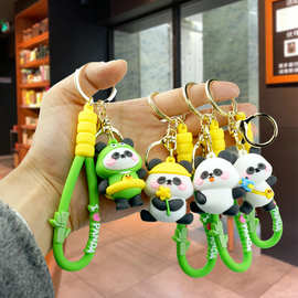 可爱创意功夫熊猫旅行钥匙扣立体软胶公仔汽车包包钥匙链挂件礼品