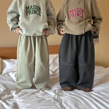 【特价清仓】冬季新款儿童加绒撞色休闲裤男女童百搭宽松保暖长裤