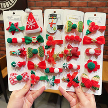 冬季新款圣诞五件套发夹儿童麋鹿碎发卡子头饰可爱宝宝侧边夹发饰