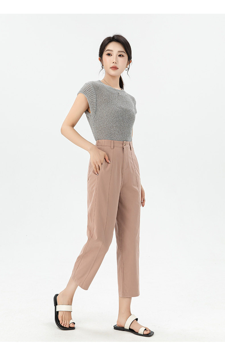 Quần harem nữ ống rộng cạp cao co giãn dáng 9 phân — Màu hồng củ sen chi tiết 22