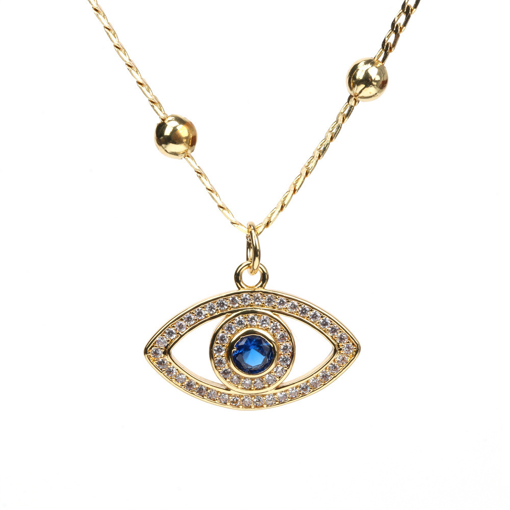 simple diamond-encrusted devilu0027s eye copper gold-plated bead necklace wholesale