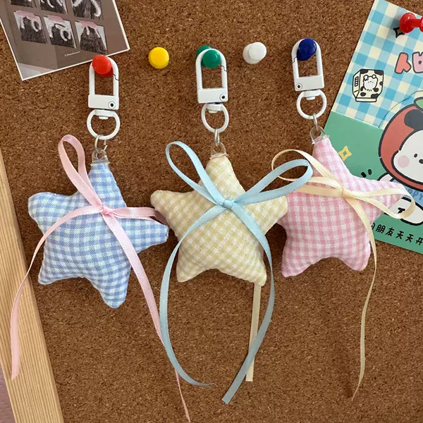 New Cute Plaid Five-pointed Star Ribbon Bow Keychain Bag Pendant Accessories Gift Collocation Wholesale