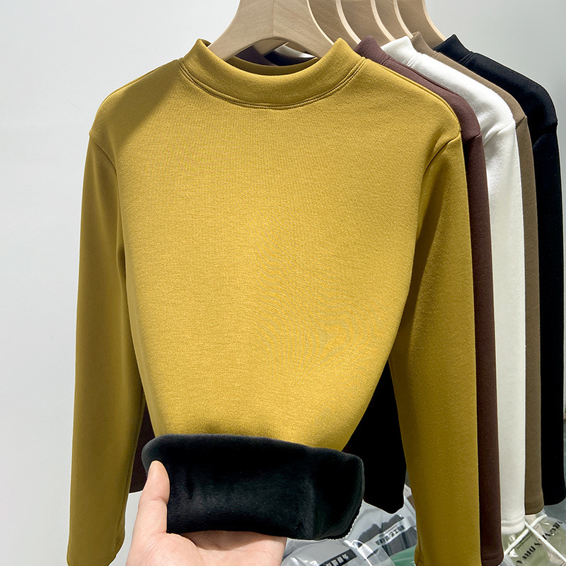 H339 Welfare Style Winter Velvet Thickeneded Bottoming Shirt for Women Silver Fox Velvet Slim Fit Inner Warm Autumn Coat Round Neck Top