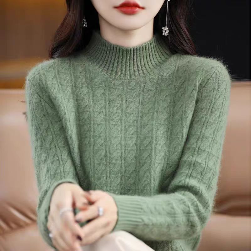 Cashmere Sweater Women's 25 Autumn and Winter New Half Turtle Collar Bottoming Sweater Thickened Knitted Sweater with Loose Solid Color Top Cashmere Sweater Women's 25 Autumn and Winter New Half Turtle Collar Bottoming Sweater Thickened Knitted Sweater with Loose Solid Color Top