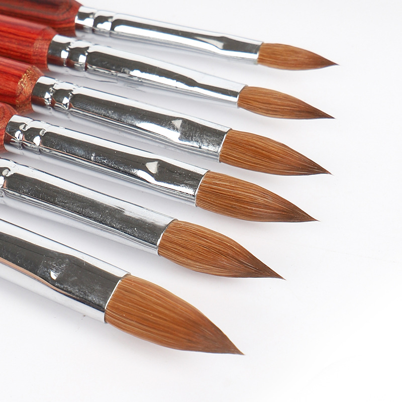 Cross-border puro pelo de visón arte de uñas cristal pluma Kolinsky cepillo de madera roja varilla siberiano tallado visón cepillo de pelo