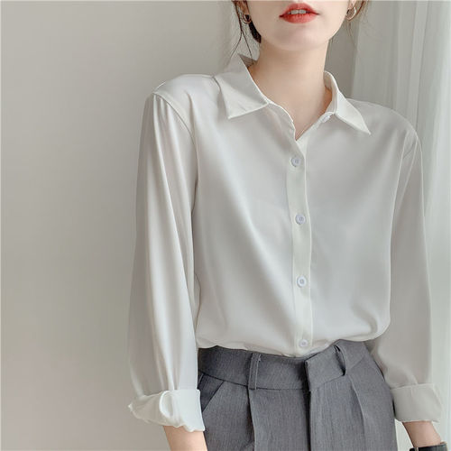 Silk Smooth White Satin Women's Long Sleeve Lightweight Maturing Trousers Interview Formal Business High-end Elegant Blouse