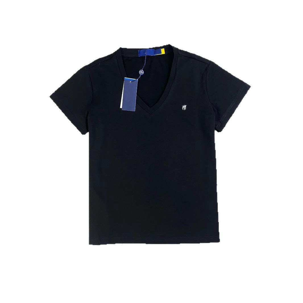 R1ラフ小馬標修身上着底シャツ刺繍夏純綿vネック純色半袖tシャツ女性アメリカ式