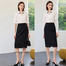 AD高级感白色衬衫女丝巾翻领衬衣2025夏季新款包臀裙职业装套装OL