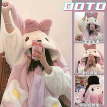 少女兔子连帽珊瑚绒睡衣女冬季2025年新款美乐蒂睡袍加绒加厚睡裙