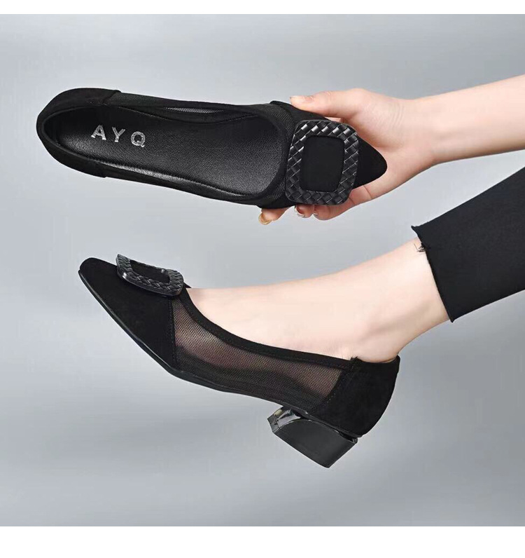 Giày lười nữ mũi nhọn da lưới thoáng khí, xỏ chân tiện lợi, gót 3 cm — Gót đen cao 3 cm chi tiết 5