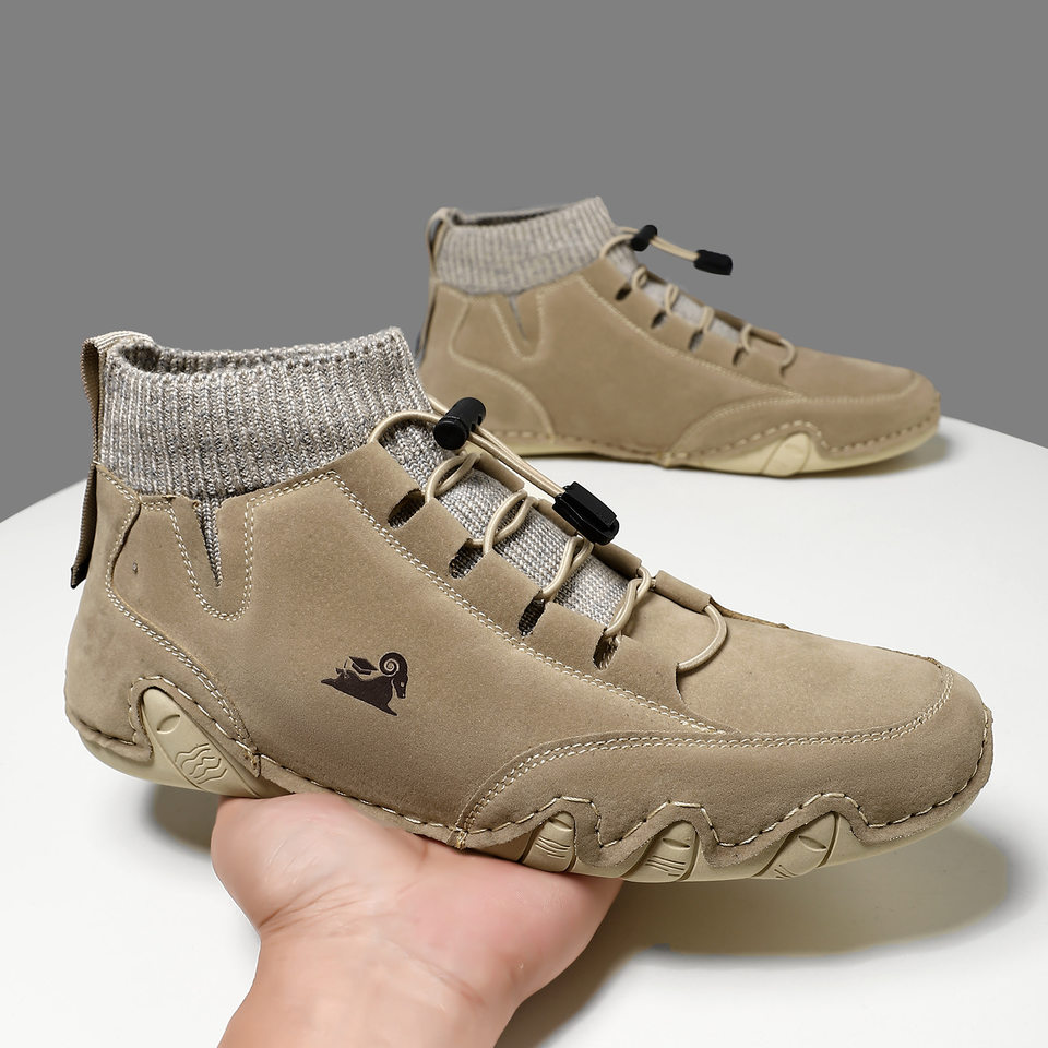 Bốt Martin cổ cao LDECK cổ vừa, thun co giãn, đế bằng, form unisex — C8007 kaki, C8007 màu xám, C8007 màu đen, C8007 đen M (kiểu lót nhung)