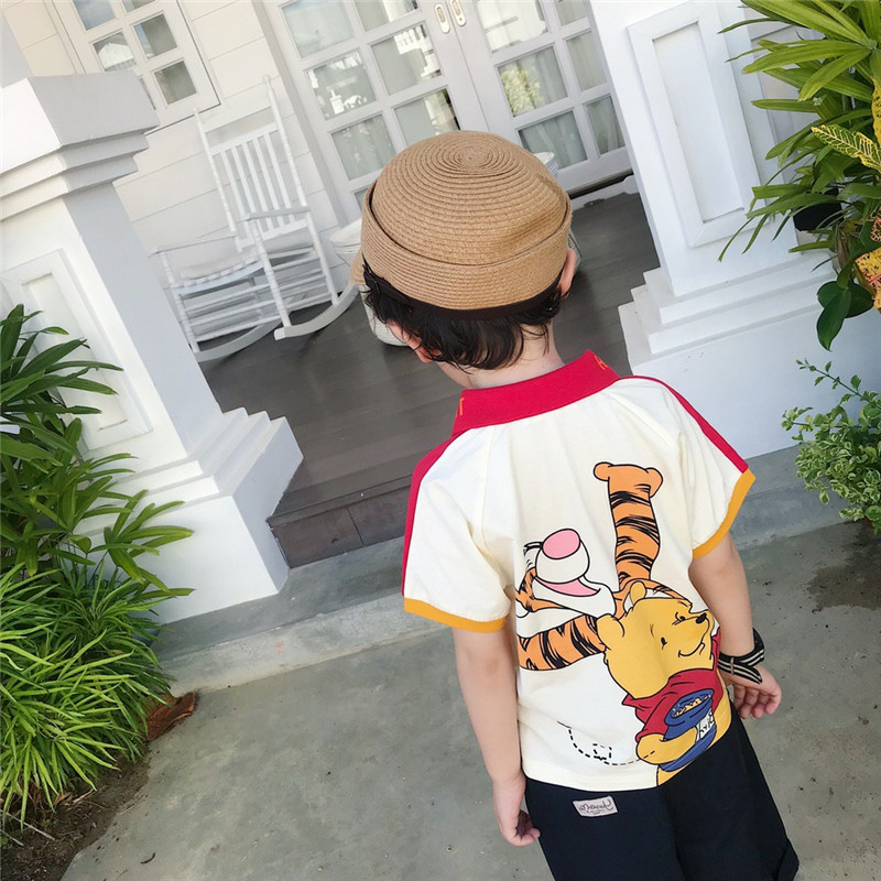 夏季男童短袖T恤宝宝网红洋气儿童个性潮卡通拼色翻领半袖POLO衫