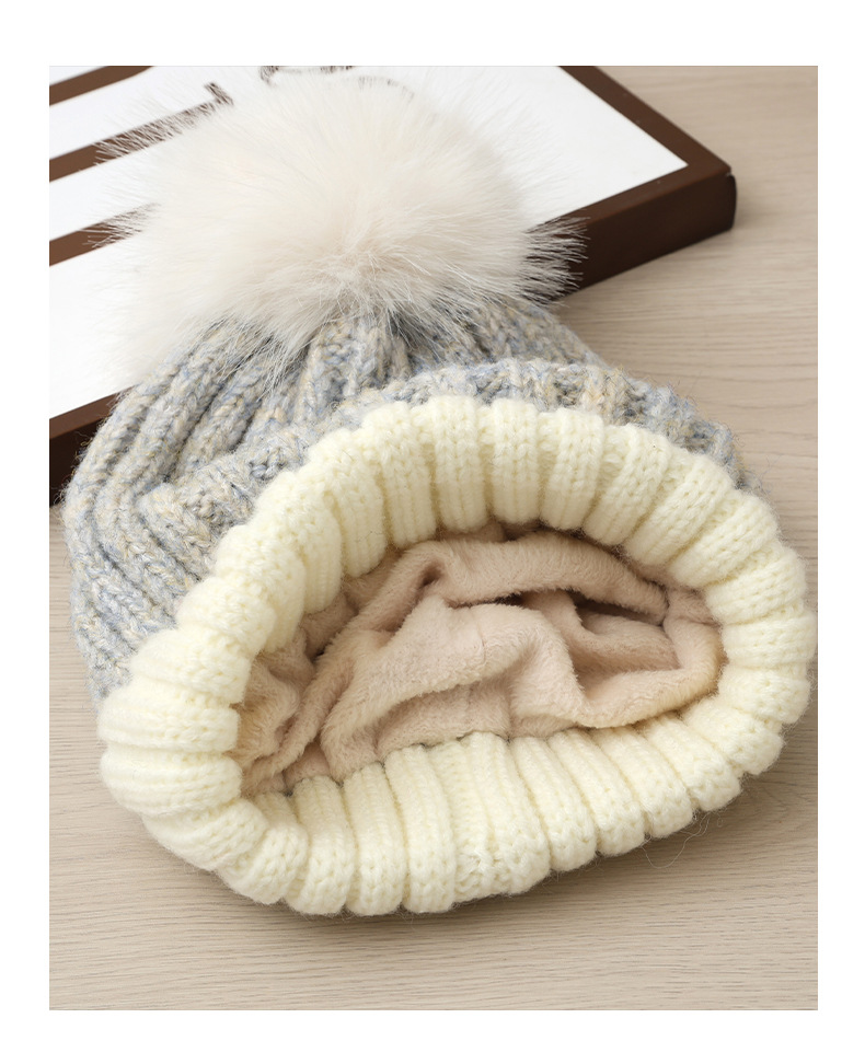 Gorro de lana de punto con bordado de letras inglesas, versátil, bonito y cálido, ideal para otoño e invierno. Con pompón. Estilo coreano._voghion.com