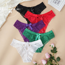 性感丁字裤纯欲蝴蝶结镂空蕾丝内裤女甜美情调诱惑纯棉裆舒适跨境