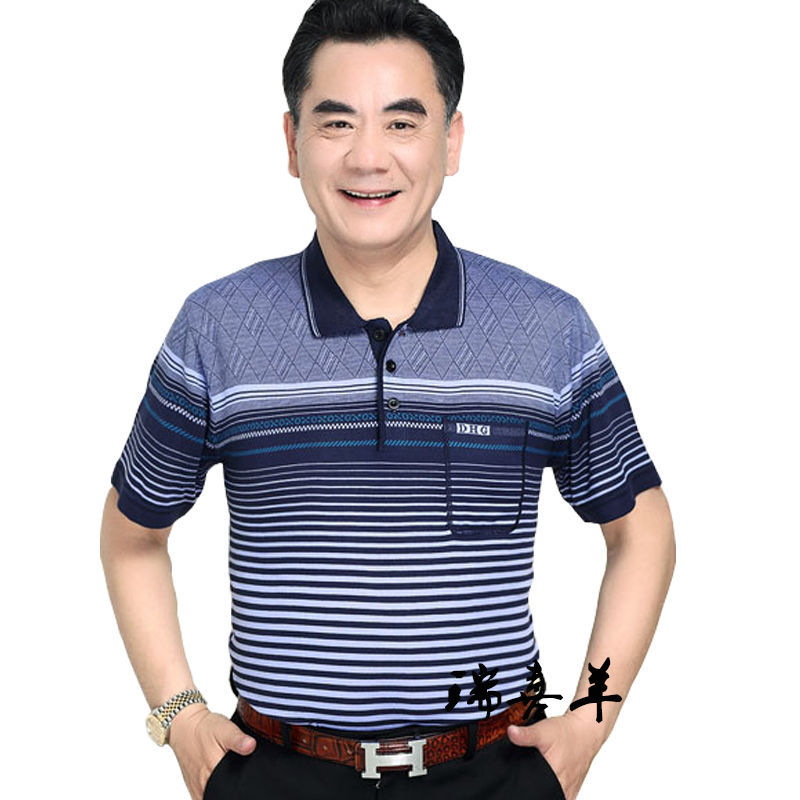 Mishima de punto de mediana edad y hombres de edad avanzada Camiseta de manga corta papá desgaste del verano más el tamaño casual ropa superior desgaste del abuelo de los hombres