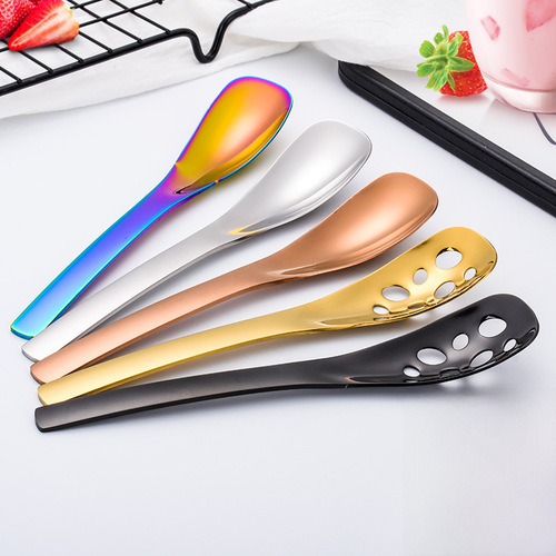 304 Stainless Steel Small Ladle Creative Colorful Perforated Dining Soup Spoon Small Spoon Dessert Ice Cream Spoon Tea Spoon 