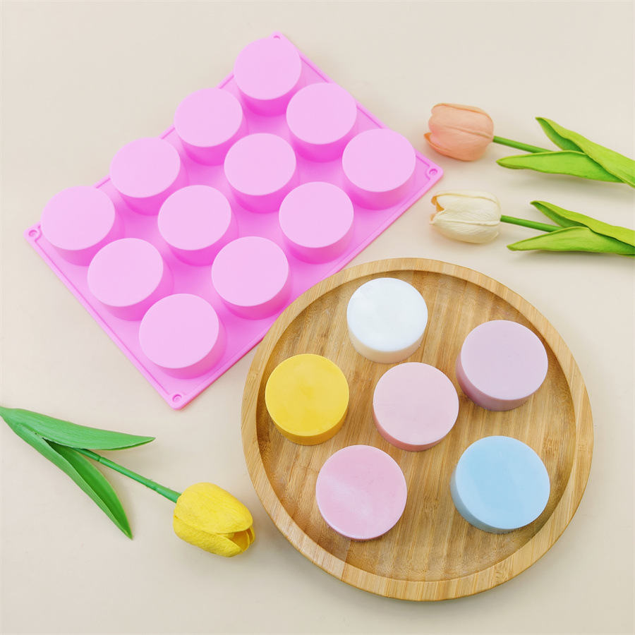 12连圆柱硅胶模具DIY烘培圆形巧克力蛋糕模饼干模手工皂蜡烛模具