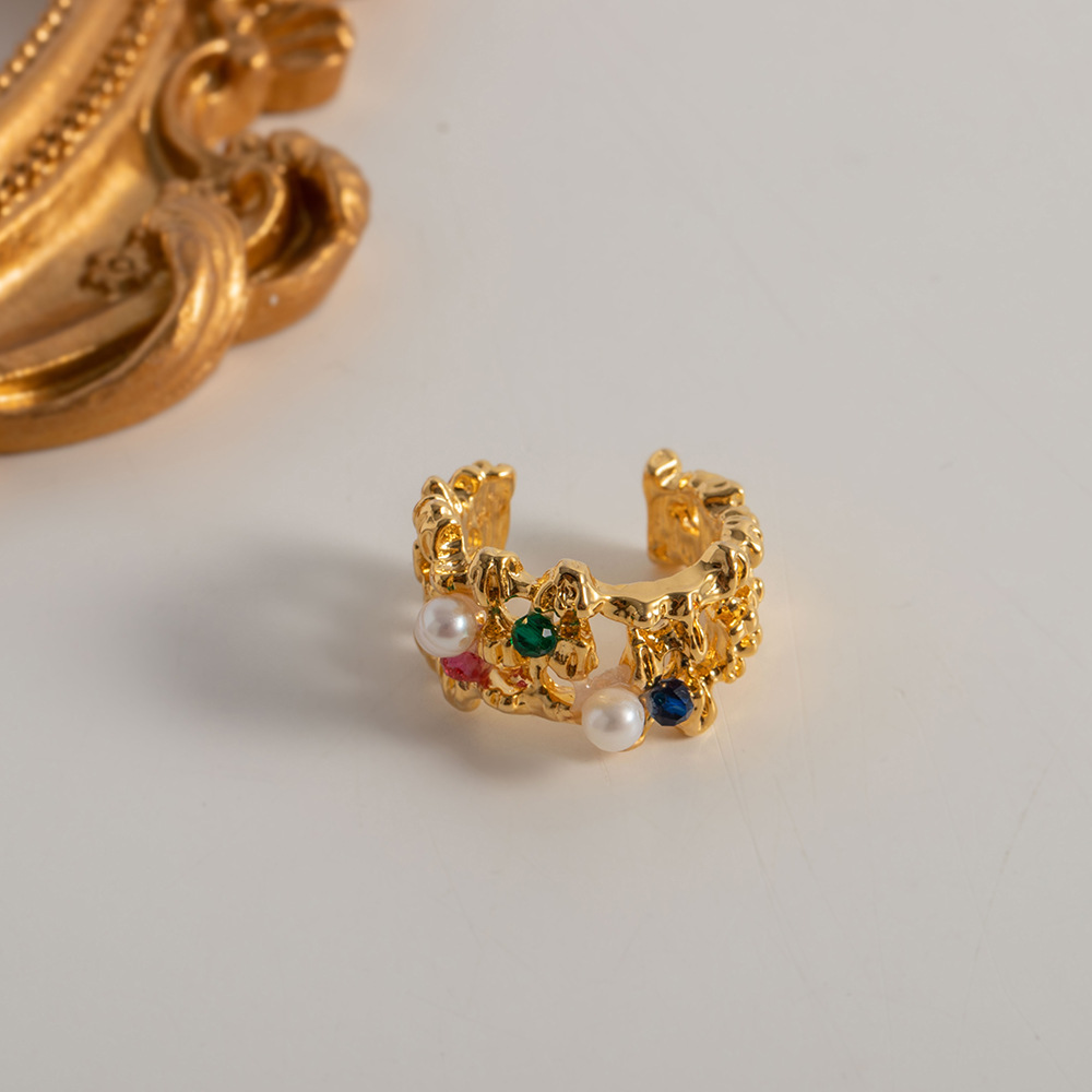 French Style Round Stainless Steel Inlay Pearl Rings 1 Piece