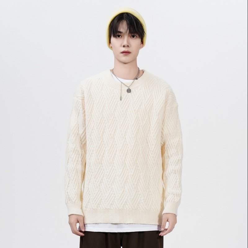 2026秋季新款青少年宽松圆领长袖针织衫运动风格透气罗纹底摆，男装针织衫/毛衣，星座614