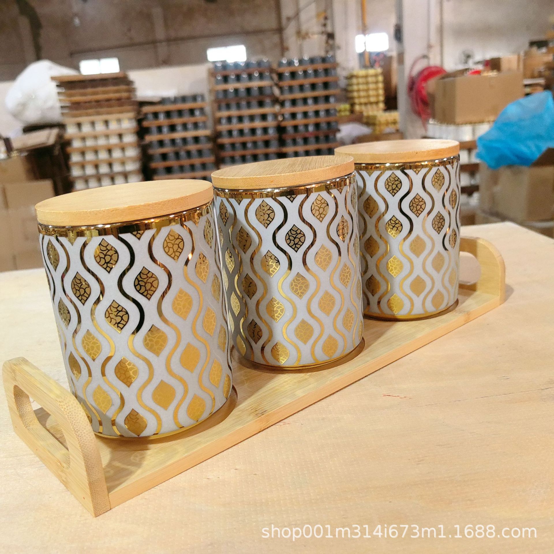 Cocina, hogar, hogar, cerámica, galvanoplastia, tanque de almacenamiento, condimento, tanque sellado de gran capacidad, grano de café, tanque de azúcar de té, juego de tres piezas