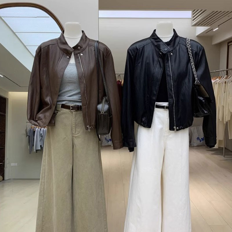 【店舗人気】スタンドカラーのコート女性2025 2色のカジュアルな裾の紐を引っ張って腰を収めて痩せています。|undefined