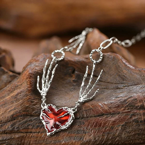Ins-Style Dark Red Oil-Drip Collarbone Chain, Japanese and Korean Millennium Design Necklace, Niche Personality Fashion Accessory for Women