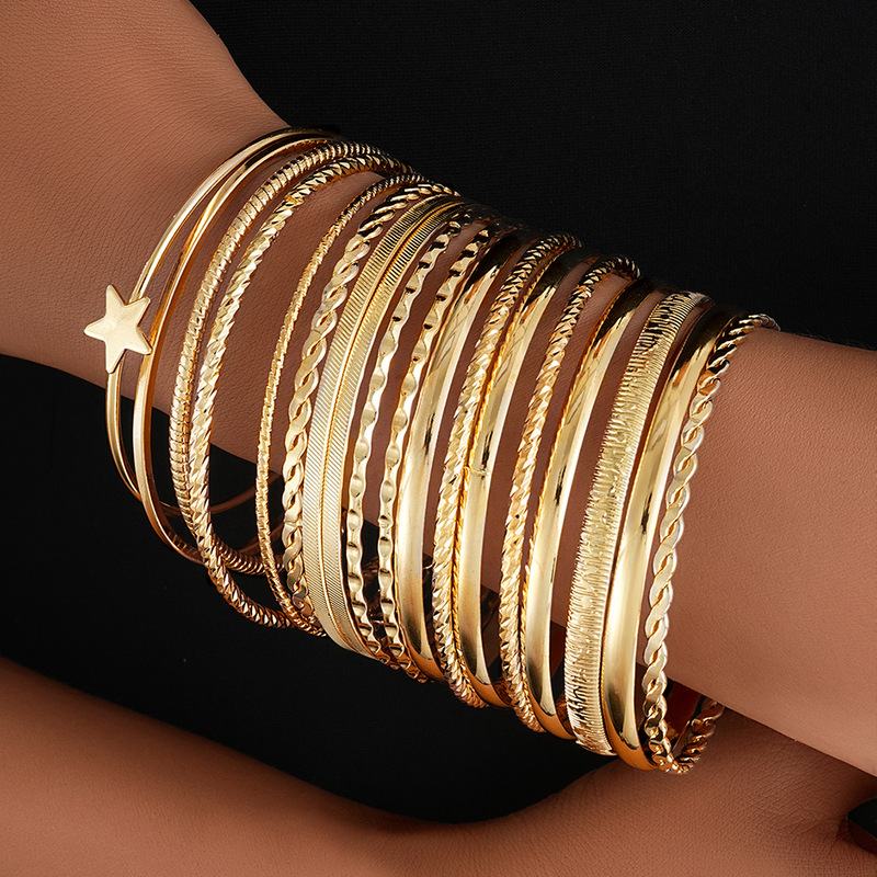Cross-Border Hot-Selling Creative Design Five-Pointed Star Twist Bracelet Set 18-Piece Set Fashionable Simple Personalized Trendy Hand Jewelry Cross-Border Hot-Selling Creative Design Five-Pointed Star Twist Bracelet Set 18-Piece Set Fashionable Simple Personalized Trendy Hand Jewelry