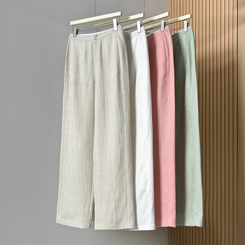 Old Money Style Tencel Linen Wide-Leg Pants for Women, Summer Thin Mint Mambo High-End Floor-Length Lazy Casual Pants