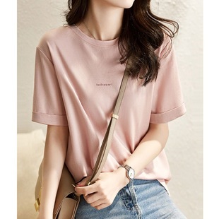 Pink Short-sleeved T-shirt Women's 2025 New Summer Loose plus size chubby girl Slimming Flesh Covering Casual Top