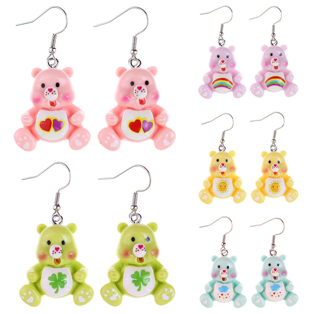 Japanese And Korean Fun And Cute Transparent Luminous Cartoon Bear Earrings Creative Childlike Girl Heart Ear Hook Eardrop Earring display picture 1