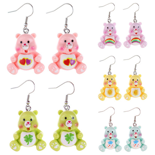 Japanese and Korean fun cute transparent luminous cartoon bear earrings creative childlike girl heart ear hook earrings