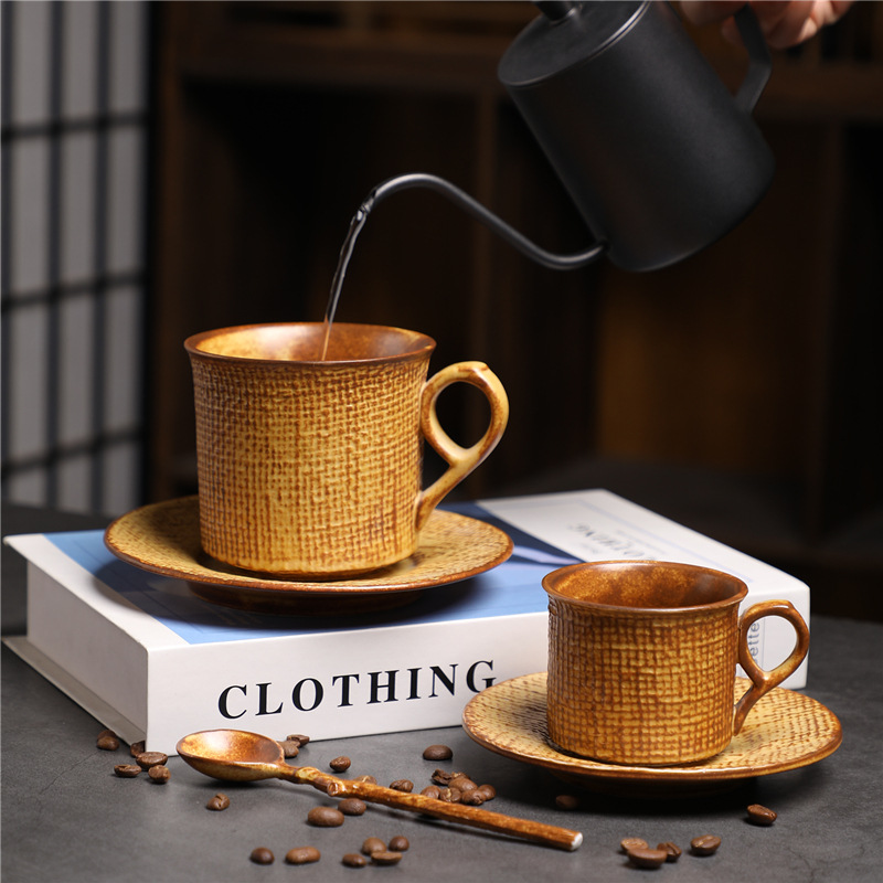 Italian Espresso And Saucer Set, Creative Top Quality Retro Ceramic Cup, Afternoon Tea Nostalgic Mug, Coffee Cup_voghion.com
